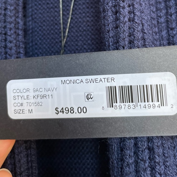 KOBI HALPERIN NWT Luxe Wool Knit Navy Blue Monica Fringe Belted Cardigan Sweater - Picture 13 of 16